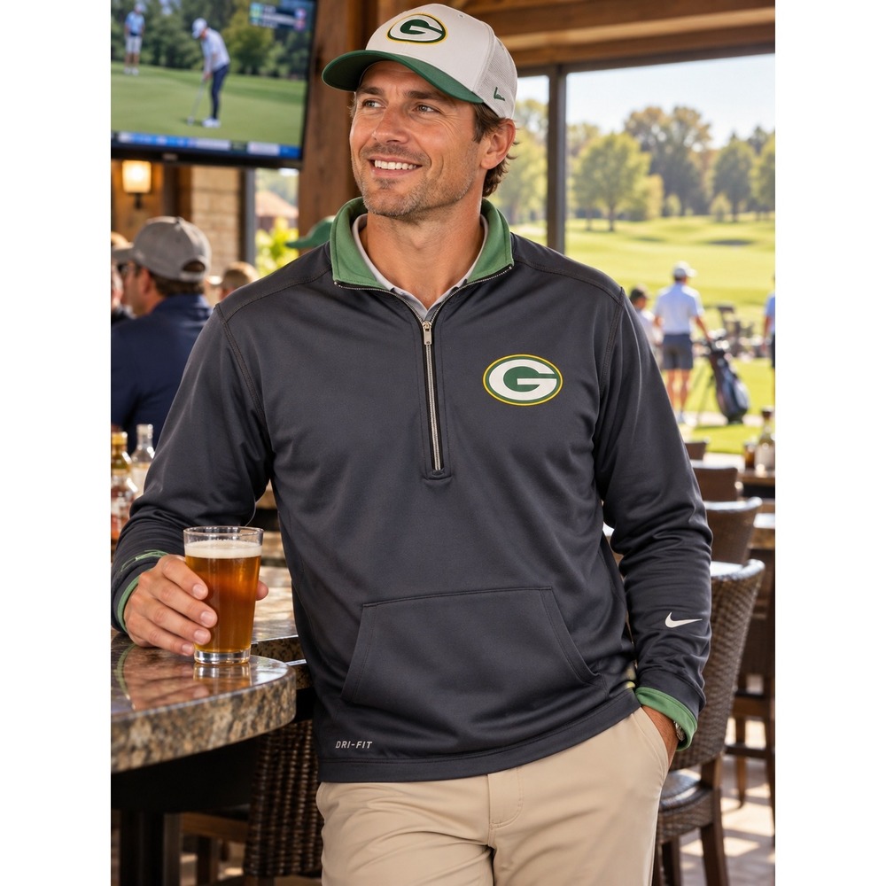 Nike Green Bay Packers Dri-FIT Quarter Zip Pullover Mens Medium Grey Green